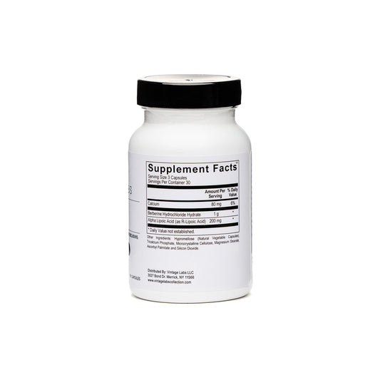White supplement bottle with black cap on a white background