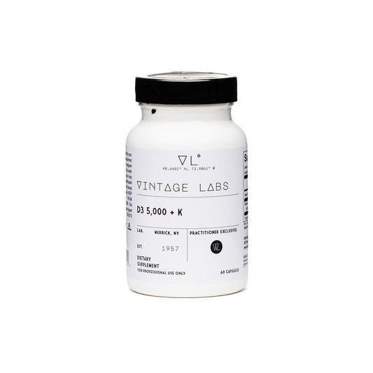 Supplement bottle labeled 'Vintage Labs' on a white background