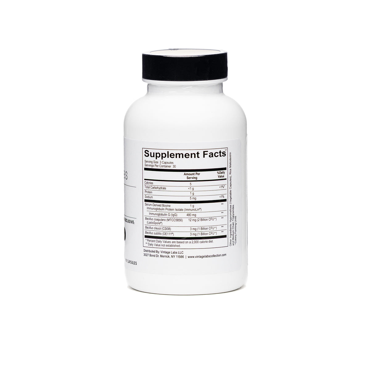 Supplement bottle with label on a white background