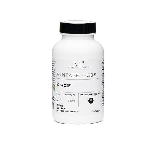 White supplement bottle labeled 'Vintage Labs' on a white background