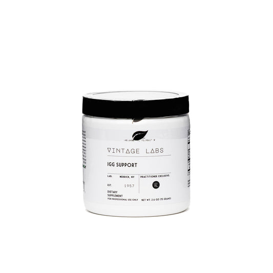 Vintage Labs IGG Support supplement container on a white background