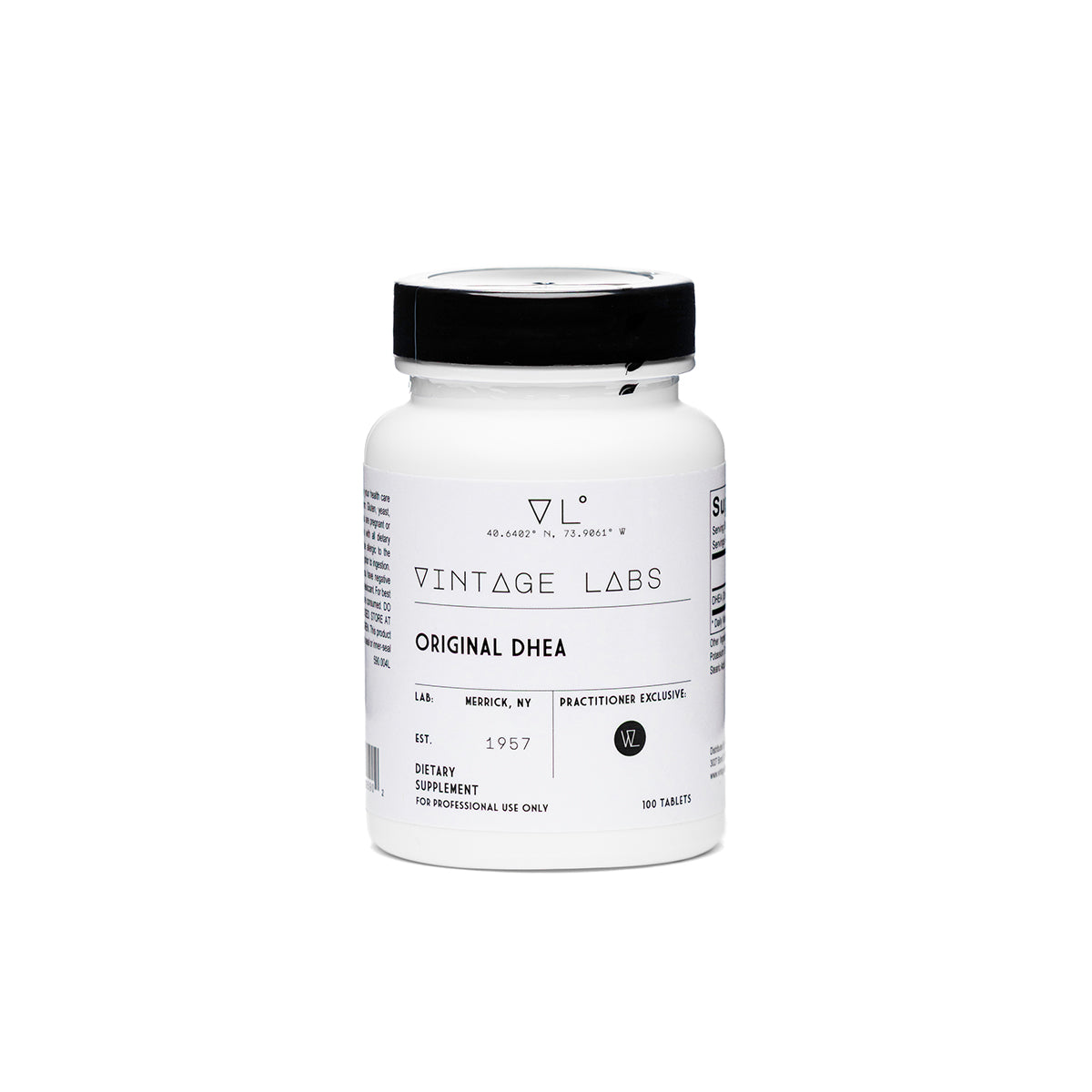 White supplement bottle labeled 'Vintage Labs' on a white background
