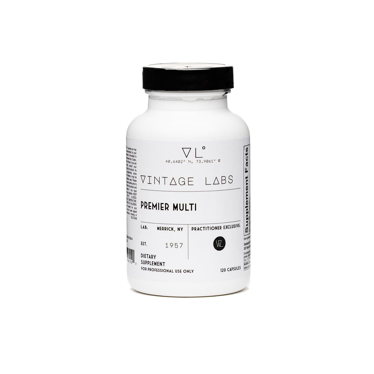Supplement bottle labeled 'Vintage Labs Premier Multi' on a white background