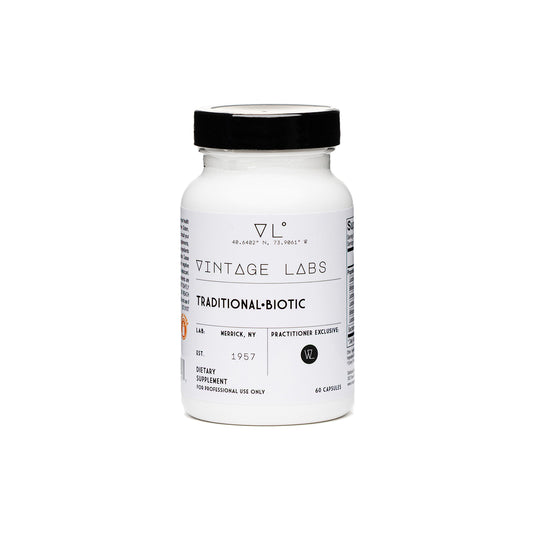 Supplement bottle labeled 'Vintage Labs' on a white background