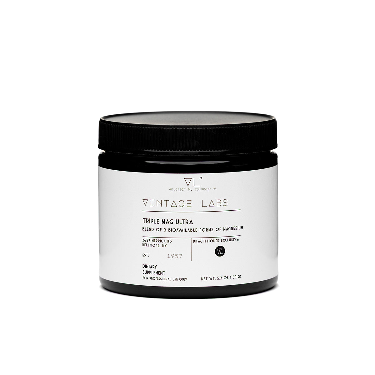 Dietary supplement container labeled 'Vintage Labs' on a white background