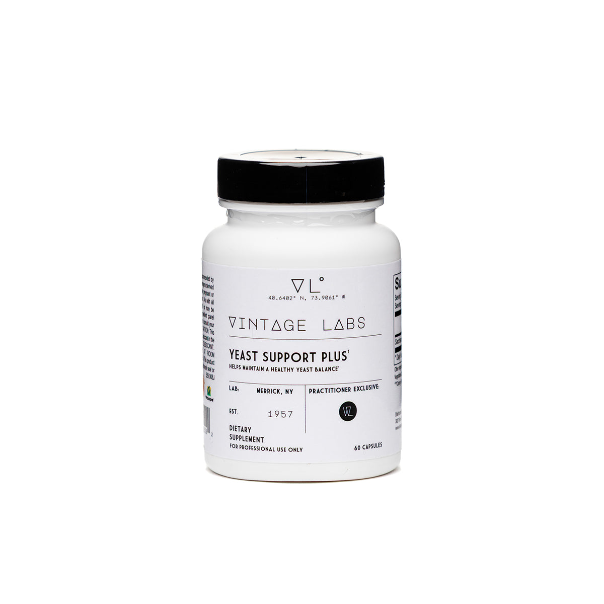 Vintage Labs Yeast Support Plus supplement bottle on a white background