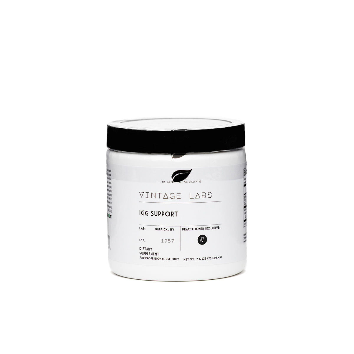 Vintage Labs IGG Support supplement container on a white background