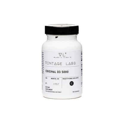 Vintage Labs Original D3 5000 supplement bottle on a white background
