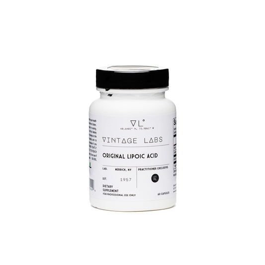 Supplement bottle labeled 'Vintage Labs' on a white background