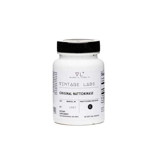 White supplement bottle labeled 'Vintage Labs' on a white background