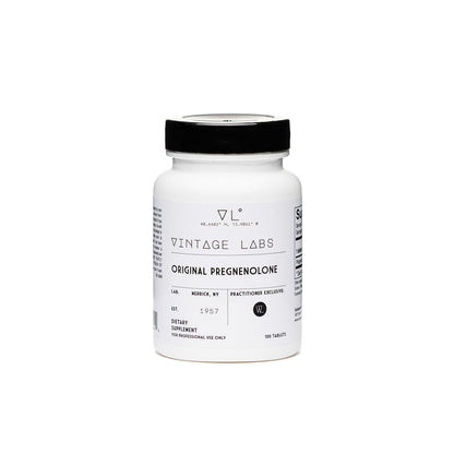 White supplement bottle labeled 'Vintage Labs' on a white background