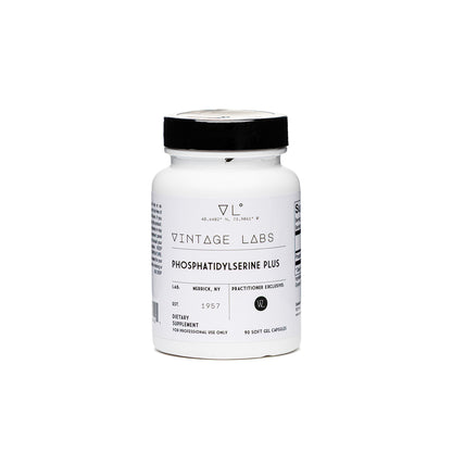 White supplement bottle with black cap and label on a white background
