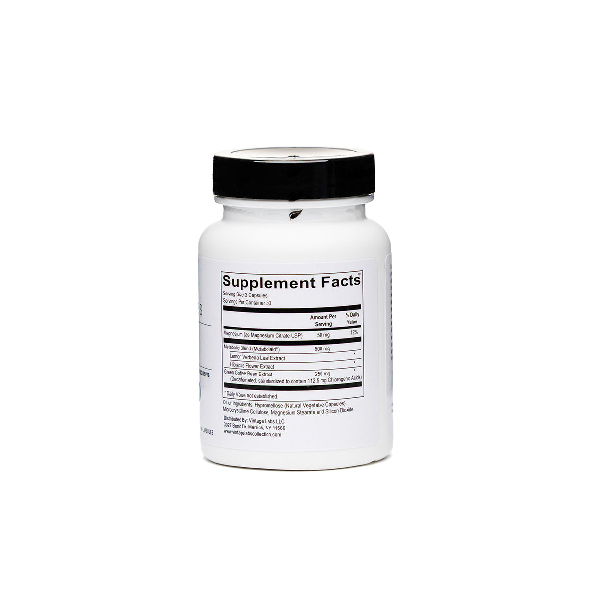 Supplement bottle with label on a white background