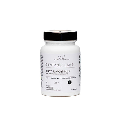 Vintage Labs Yeast Support Plus supplement bottle on a white background